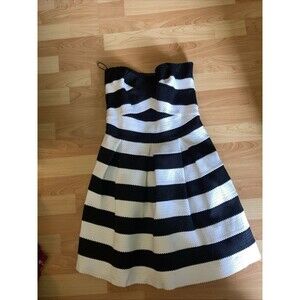 EXPRESS  Black White Stripped Strapless Cocktail Cruise Wedding Party Dress Sz M